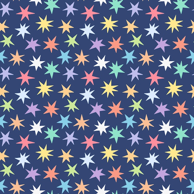 Estrellas básicas dibujadas a mano con un patrón sin costuras con estrellas aleatorias