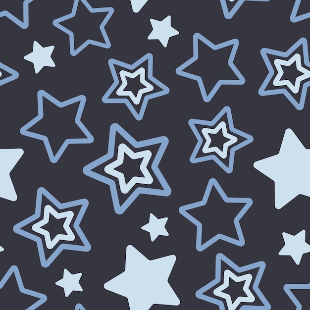 Estrellas blancas y azules sobre fondo oscuro Patrón transparente de vector abstracto