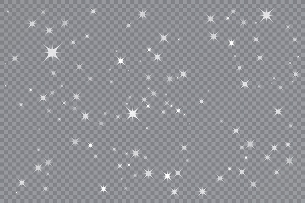 Estrellas blancas sobre fondo transparente. meteorito, cometa, asteroide, estrellas. ilustración vectorial.
