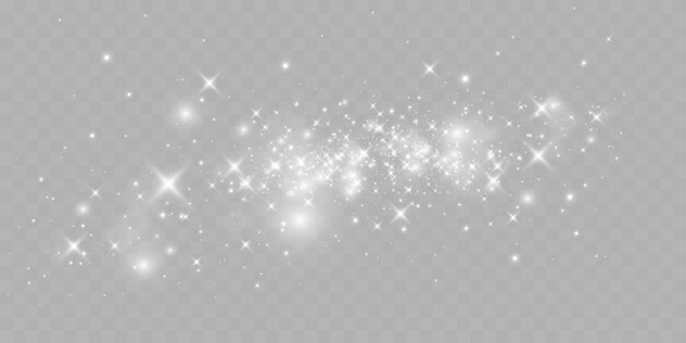 Las estrellas brillantes brillan rayas de luz y partículas brillantes en un fondo transparente