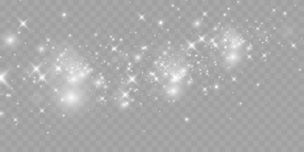 Las estrellas brillantes brillan rayas de luz y partículas brillantes en un fondo transparente