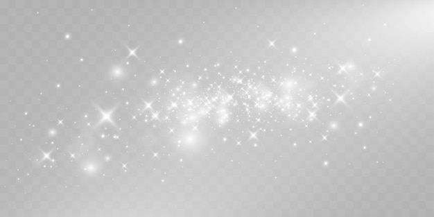 Las estrellas brillantes brillan rayas de luz y partículas brillantes en un fondo transparente