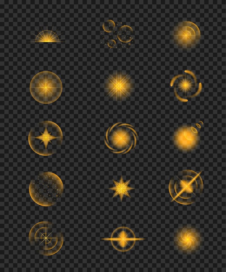 Vector estrellas brillantes con efecto de brillo y chispas ilustración vectorial