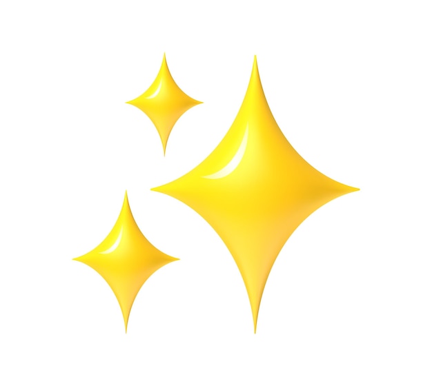 Estrellas brillantes emoji Destellos dorados estilo 3d icono de estrella centelleo símbolo de plataforma de redes sociales Dibujos animados amarillos elementos abstractos brillantes conjunto de vectores Iconos brillantes mejor tarifa de servicio
