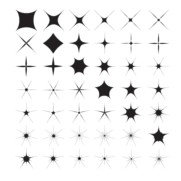 Estrellas brillantes forman símbolos vectoriales contorno aislado estilo plano