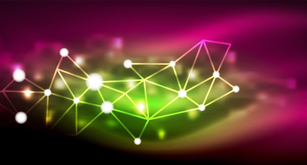 Estrellas brillantes de neón brillantes puntos de luz digitales conectados Tecnología vectorial fondo abstracto
