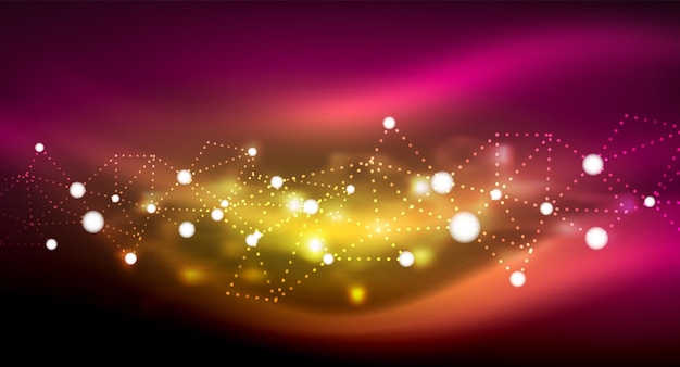 Estrellas brillantes de neón brillantes puntos de luz digitales conectados Tecnología vectorial fondo abstracto