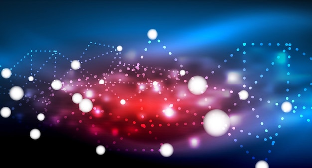 Estrellas brillantes de neón brillantes puntos de luz digitales conectados Tecnología vectorial fondo abstracto