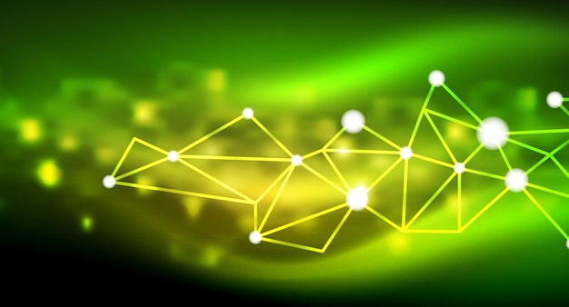 Estrellas brillantes de neón brillantes puntos de luz digitales conectados Tecnología vectorial fondo abstracto