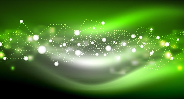 Estrellas brillantes de neón brillantes puntos de luz digitales conectados Tecnología vectorial fondo abstracto
