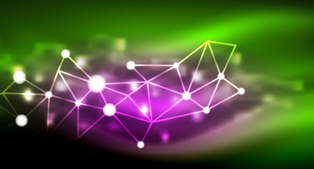 Estrellas brillantes de neón brillantes puntos de luz digitales conectados Tecnología vectorial fondo abstracto