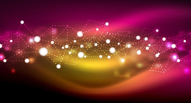 Estrellas brillantes de neón brillantes puntos de luz digitales conectados Tecnología vectorial fondo abstracto