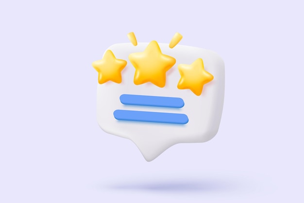 Estrellas de calificación de burbuja 3D para los mejores servicios excelentes calificación para la satisfacción revisión para la calidad de la calificación del cliente comentarios de los empleados del cliente revisión del producto ilustración de renderización vectorial del icono de estrella 3D