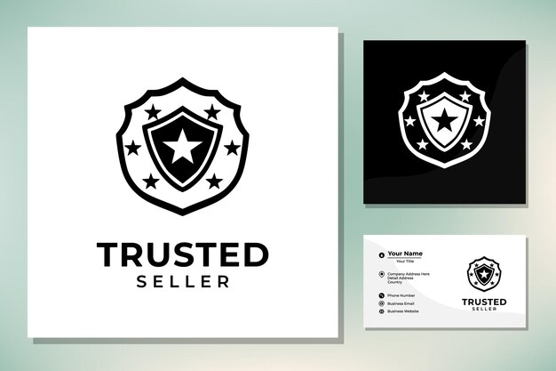 Estrellas de calificación con escudo de protección para el diseño minimalista del logotipo del icono del sello del vendedor confiable