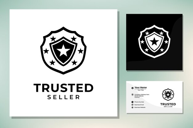 Vector estrellas de calificación con escudo de protección para el diseño minimalista del logotipo del icono del sello del vendedor confiable