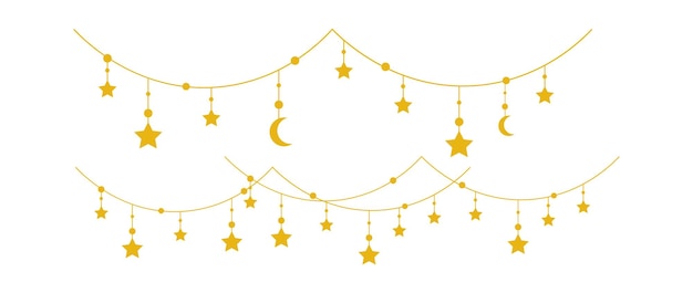 Estrellas colgantes decorativos de luna y estrella para año nuevo navidad o fiesta cumpleaños vectorial Vector Premium