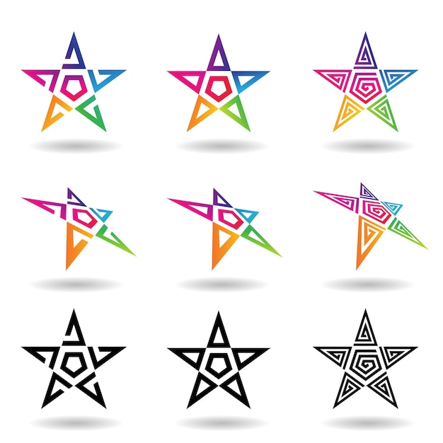 Estrellas de color negro y arco iris con formas Swirly Vector Illustration