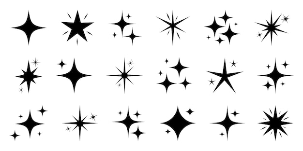 Estrellas decorativas brillan iconos brillantes Colección de logotipos de estrellas