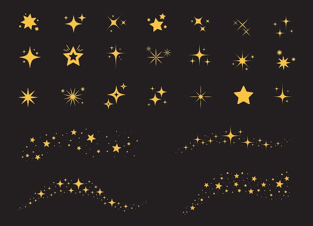 Estrellas de destellos sobre fondo negro