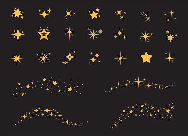 Vector estrellas de destellos sobre fondo negro