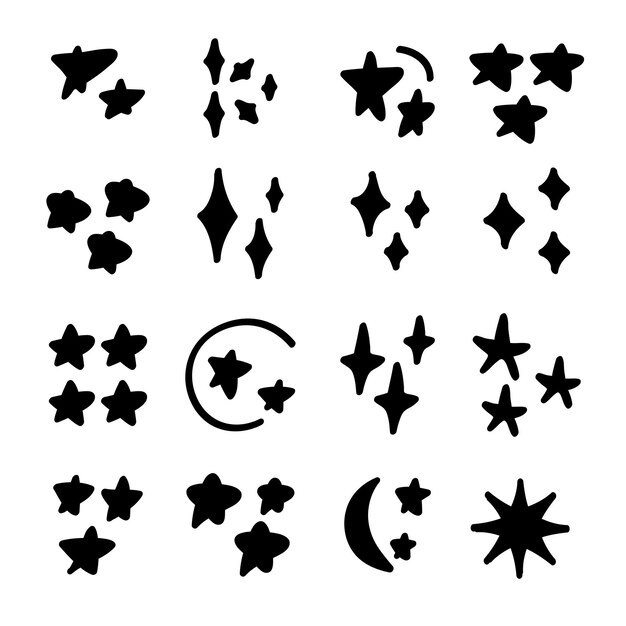 Estrellas dibujadas a mano en estilo de dibujos animados negros elementos ilustración vectorial