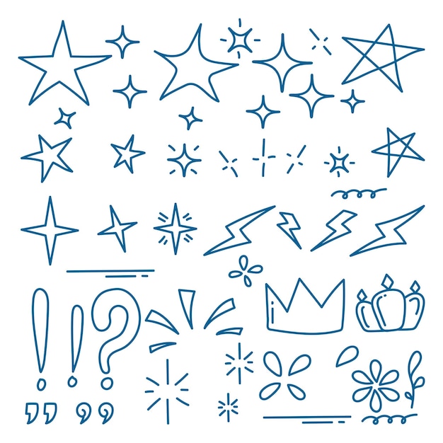 Estrellas dibujadas a mano estrellas corona chispas coronas estrellas cintas y otros elementos vectoriales