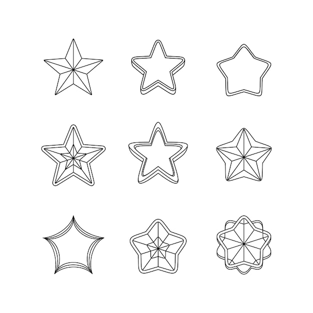 Estrellas dibujo de línea símbolo signo icono colección estilo de contorno ilustración aislada