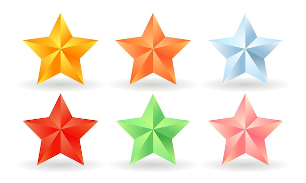 Estrellas de dibujos animados de colores brillantes aisladas sobre fondo blanco