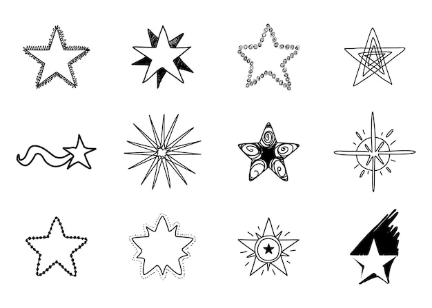 Estrellas de diferentes estilos dibujados a mano Diseño de elementos Ilustración vectorial