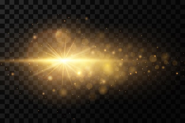 Estrellas doradas brillantes Efectos líneas de deslumbramiento explosión de brillo luz dorada Ilustración vectorial