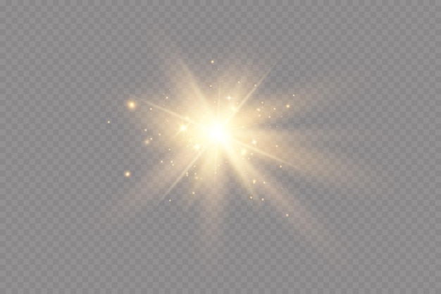 Estrellas doradas brillantes Efectos de luz deslumbramiento brillo explosión luz dorada Ilustración vectorial