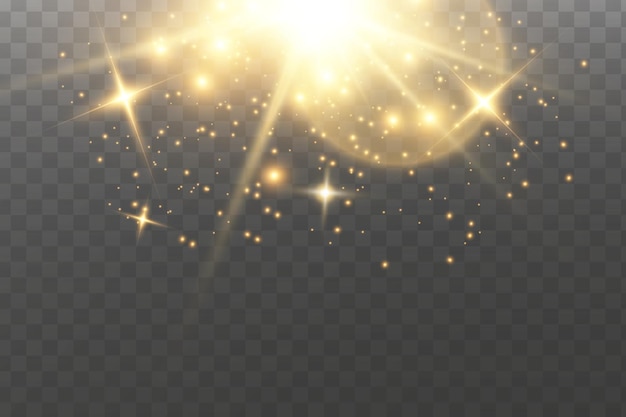 Estrellas doradas brillantes Efectos de luz deslumbramiento brillo explosión luz dorada Ilustración vectorial