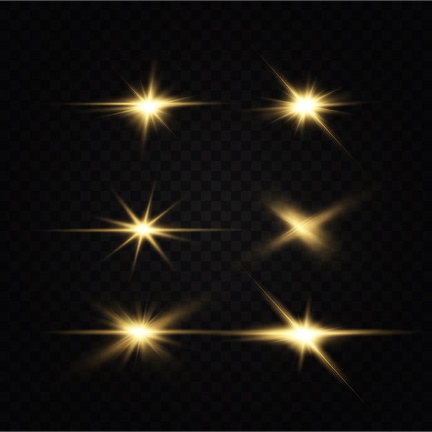 Estrellas doradas brillantes Efectos de luz deslumbramiento brillo explosión luz dorada