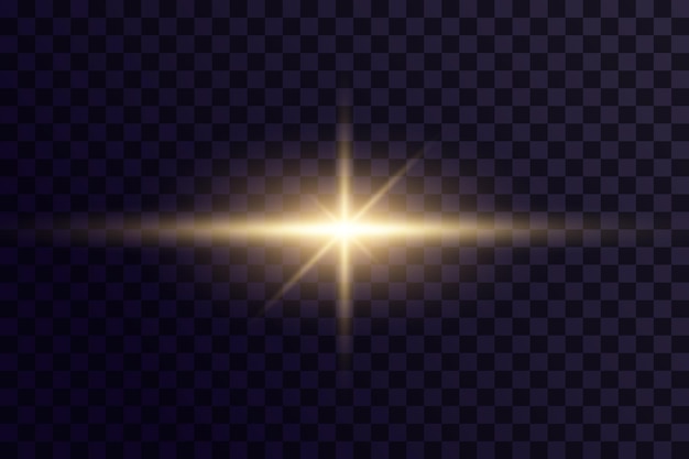 Estrellas doradas brillantes. Efectos de luz, resplandor, bokeh, brillo, explosión, luz dorada. Vector