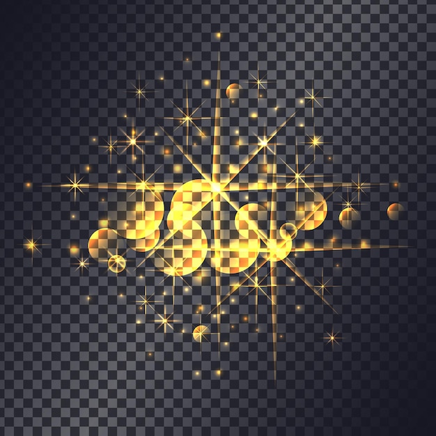 Estrellas doradas y círculos brillan sobre fondo transparente