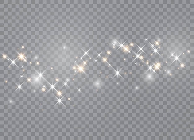 Estrellas de efecto de brillo de luz Destellos vectoriales sobre fondo transparente Patrón abstracto de Navidad Partículas de polvo mágico espumoso