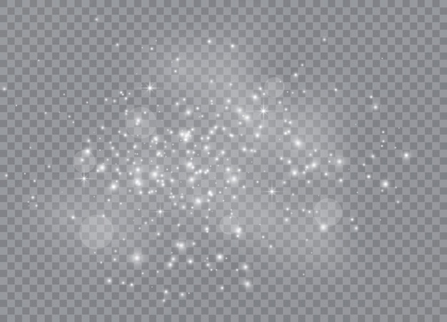 Estrellas de efecto resplandor de luz. Vector brilla sobre fondo transparente. Patrón abstracto de Navidad. Partículas de polvo mágico espumoso.