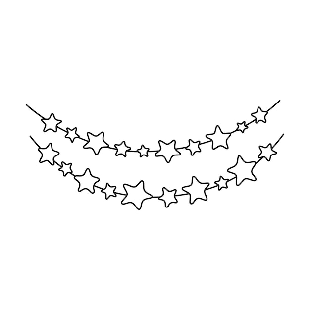 Estrellas del empavesado del partido del garabato fijadas para la decoración. Guirnaldas de boceto de línea negra dibujadas a mano.