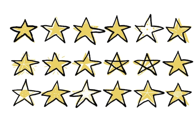 Las estrellas se establecen en estilo doodle Vector ilustración
