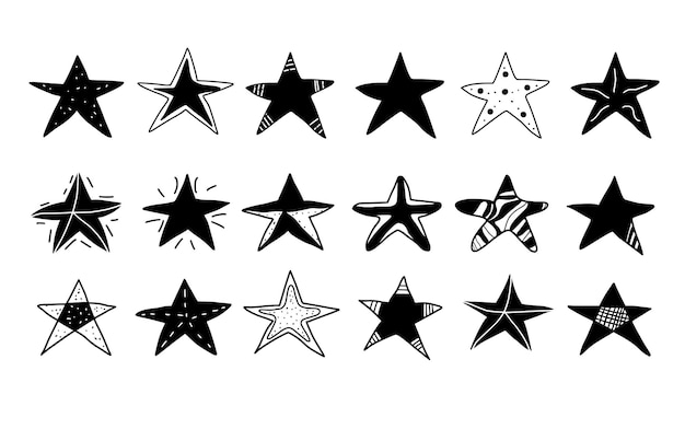 Las estrellas se establecen en estilo doodle Vector ilustración