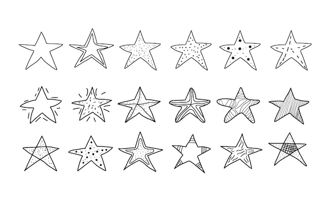 Las estrellas se establecen en estilo doodle Vector ilustración