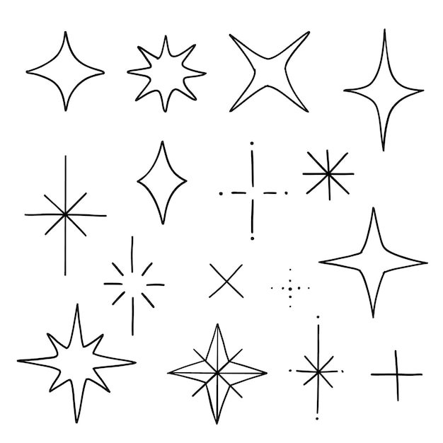 Estrellas de garabato Dibujado a mano boho line art star aislado conjunto estrellas negras vector ilustración moderna