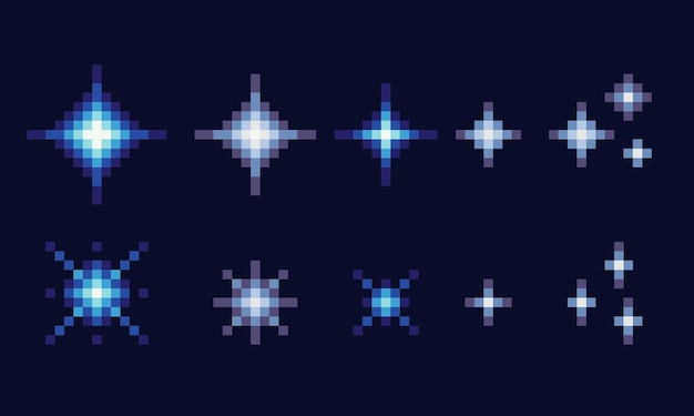 Estrellas glittersparkles Starry sky pixel art set Space colección de objetos brillantes