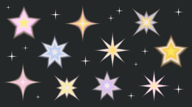 Estrellas de gradiente borroso al estilo Y2k Conjunto de pegatinas de gradiente desenfocado borroso de malla