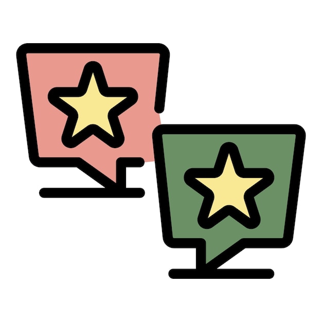 Las estrellas en el icono de las burbujas de chat Contorno de las estrellas en las burbujes de chat icono vectorial color plano aislado