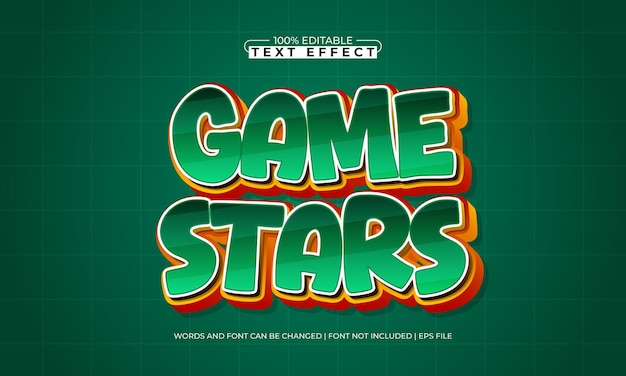 estrellas de juego efecto de texto editable con un estilo de texto de juego y niños