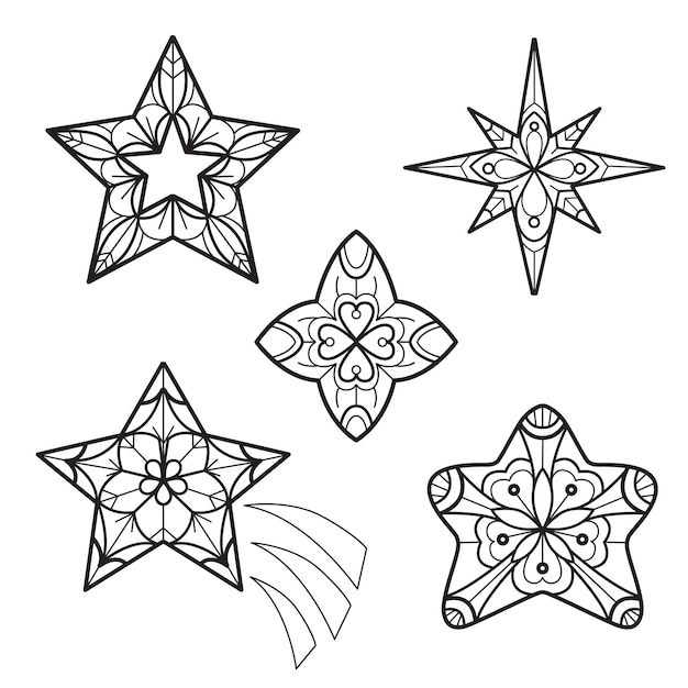 Vector estrellas lindas dibujadas a mano para libro de colorear para adultos