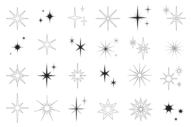 Las estrellas de línea establecen elementos gráficos en diseño plano ilustración vectorial