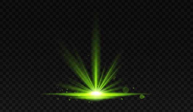 Estrellas de luz verde brillante con chispas Lentes horizontales flares pack Rayos de luz de rayos láser Bellas flares de luz rayas brillantes en un fondo transparente Papel de pared abstracto luminoso