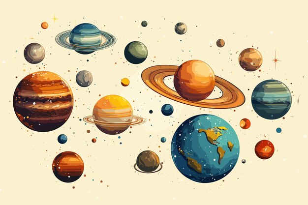 Estrellas y mega planetas sistemas solares vector e ilustración